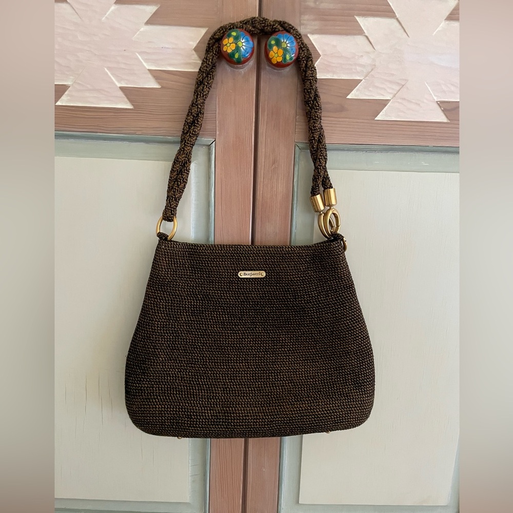 Eric Javits Textured Brown Shoulder Bag with Gold Accents